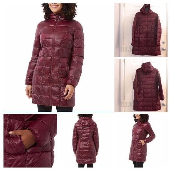 Aventure | 3/4 Length Hooded Puffer Jacket | Maroon | Size Medium - Picture 8 of 9